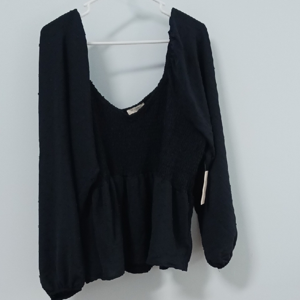 Black Peplum Long Sleeve Blouse